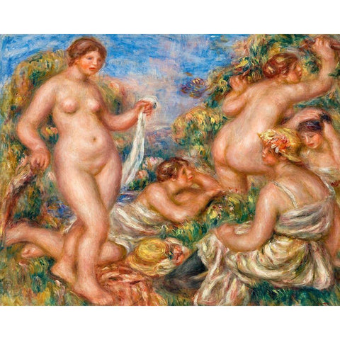 Composition, Five Bathers 1919 Black Modern Wood Framed Art Print with Double Matting by Renoir, Pierre-Auguste