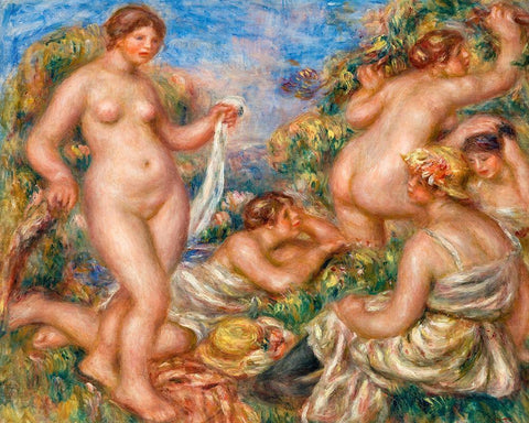 Composition, Five Bathers 1919 Black Ornate Wood Framed Art Print with Double Matting by Renoir, Pierre-Auguste