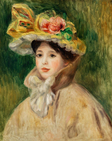 Woman with Capeline Black Ornate Wood Framed Art Print with Double Matting by Renoir, Pierre-Auguste