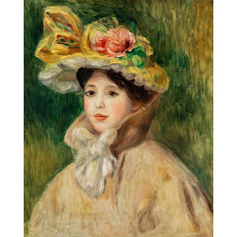 Woman with Capeline Black Modern Wood Framed Art Print by Renoir, Pierre-Auguste