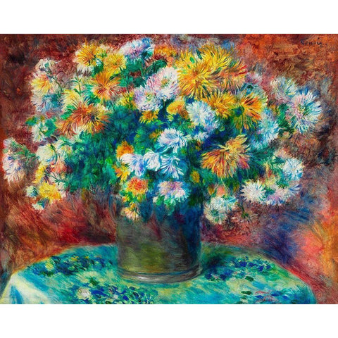 Chrysanthemums 1882 Black Modern Wood Framed Art Print with Double Matting by Renoir, Pierre-Auguste