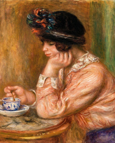 Cup of Chocolate 1914 Black Ornate Wood Framed Art Print with Double Matting by Renoir, Pierre-Auguste