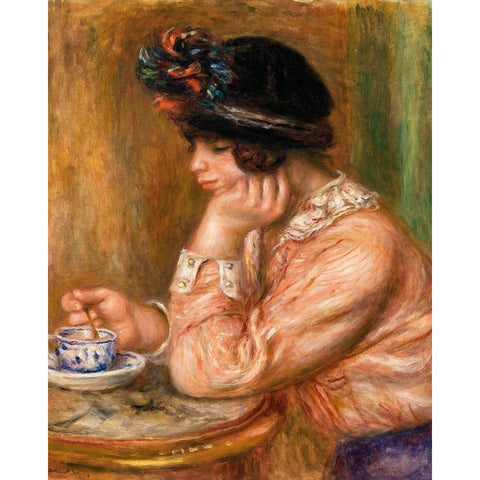 Cup of Chocolate 1914 Gold Ornate Wood Framed Art Print with Double Matting by Renoir, Pierre-Auguste