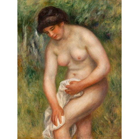 Bather Drying Herself Gold Ornate Wood Framed Art Print with Double Matting by Renoir, Pierre-Auguste