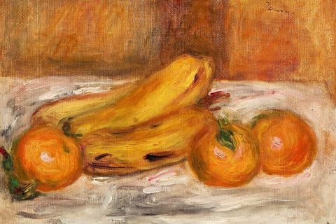 Oranges and Bananas 1913 Black Ornate Wood Framed Art Print with Double Matting by Renoir, Pierre-Auguste