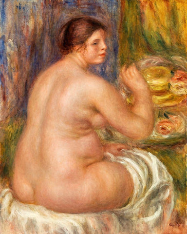 Nude from the Back 1917 Black Ornate Wood Framed Art Print with Double Matting by Renoir, Pierre-Auguste