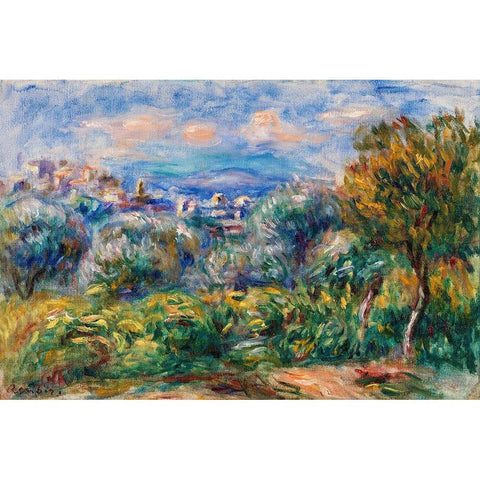 Landscape 1917 Black Modern Wood Framed Art Print with Double Matting by Renoir, Pierre-Auguste