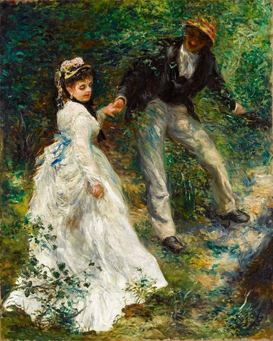 La Promenade 1870 Black Ornate Wood Framed Art Print with Double Matting by Renoir, Pierre-Auguste