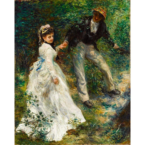La Promenade 1870 Black Modern Wood Framed Art Print with Double Matting by Renoir, Pierre-Auguste