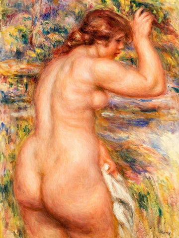 Nude in a Landscape 1917 White Modern Wood Framed Art Print with Double Matting by Renoir, Pierre-Auguste