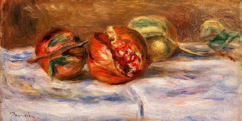 Pomegranates 1910 Black Ornate Wood Framed Art Print with Double Matting by Renoir, Pierre-Auguste