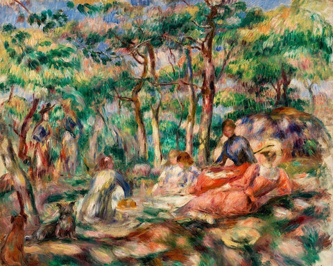 Picnic 1893 Black Ornate Wood Framed Art Print with Double Matting by Renoir, Pierre-Auguste