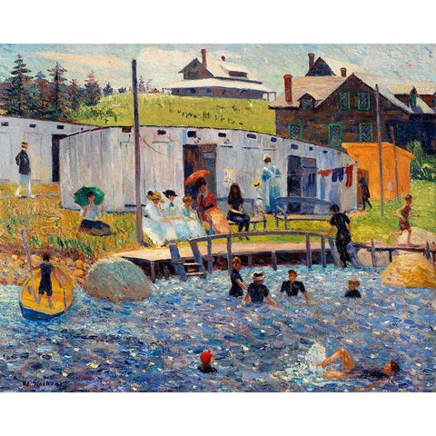 The Bathing Hour, Chester, Nova Scotia 1910 Gold Ornate Wood Framed Art Print with Double Matting by Renoir, Pierre-Auguste