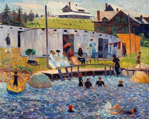 The Bathing Hour, Chester, Nova Scotia 1910 Black Ornate Wood Framed Art Print with Double Matting by Renoir, Pierre-Auguste