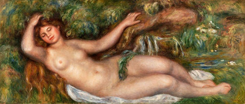 Reclining Nude 1910 Black Ornate Wood Framed Art Print with Double Matting by Renoir, Pierre-Auguste