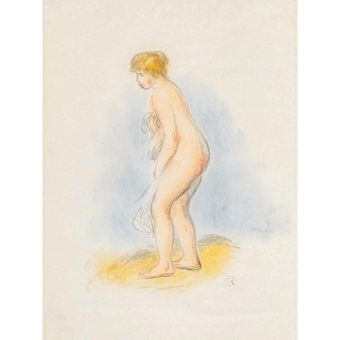 Standing Female Bather 1896 Gold Ornate Wood Framed Art Print with Double Matting by Renoir, Pierre-Auguste