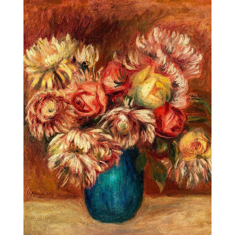 Flowers in a Green Vase 1912 Black Modern Wood Framed Art Print by Renoir, Pierre-Auguste