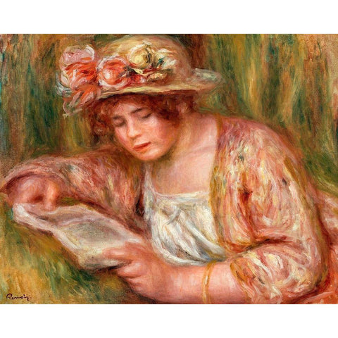 Andree in a Hat, Reading 1918 Black Modern Wood Framed Art Print by Renoir, Pierre-Auguste