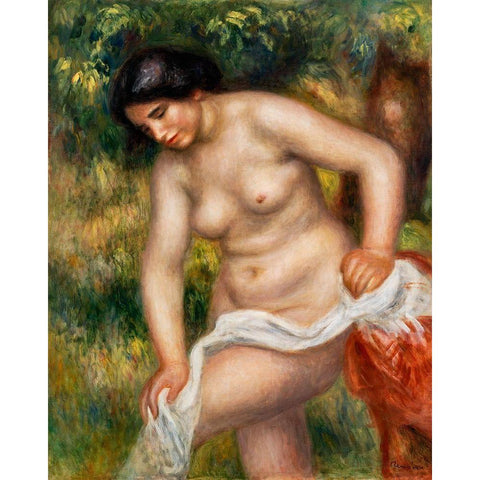 Bather Drying Herself Black Modern Wood Framed Art Print with Double Matting by Renoir, Pierre-Auguste