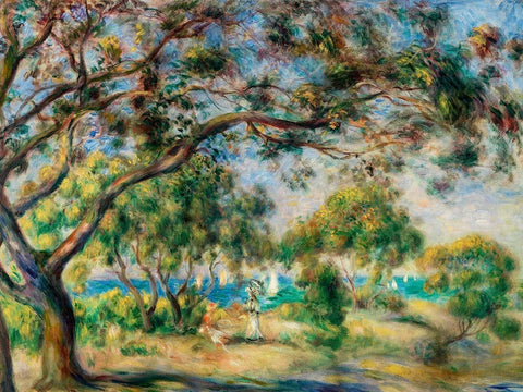 Coastal Scene 1892 Black Ornate Wood Framed Art Print with Double Matting by Renoir, Pierre-Auguste