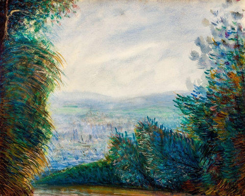 The Auvers Valley on the Oise River 1884 Black Ornate Wood Framed Art Print with Double Matting by Renoir, Pierre-Auguste