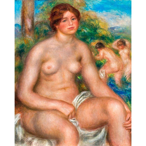 Seated Bather 1914 Gold Ornate Wood Framed Art Print with Double Matting by Renoir, Pierre-Auguste