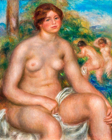 Seated Bather 1914 Black Ornate Wood Framed Art Print with Double Matting by Renoir, Pierre-Auguste