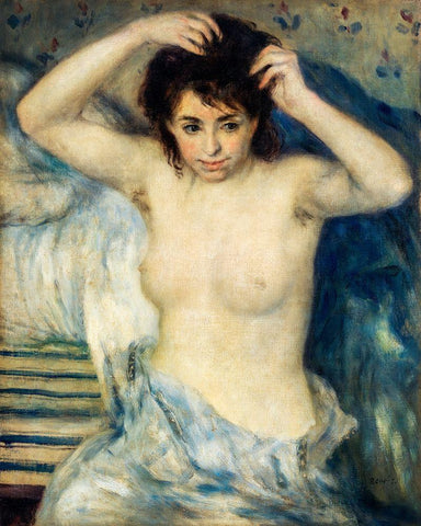 Before the Bath 1875 Black Ornate Wood Framed Art Print with Double Matting by Renoir, Pierre-Auguste