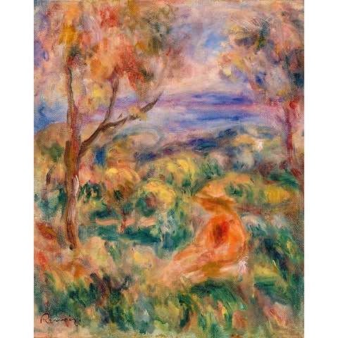 Seated Woman with Sea in the Distance 1917 Gold Ornate Wood Framed Art Print with Double Matting by Renoir, Pierre-Auguste