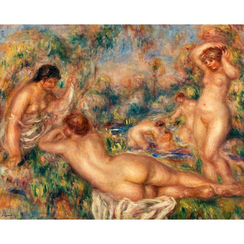 Bathers 1918 Black Modern Wood Framed Art Print with Double Matting by Renoir, Pierre-Auguste