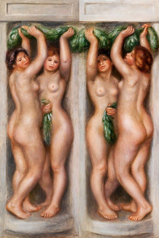 Caryatids Black Ornate Wood Framed Art Print with Double Matting by Renoir, Pierre-Auguste