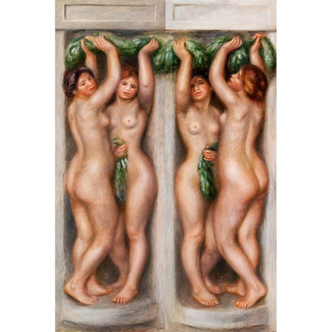 Caryatids Gold Ornate Wood Framed Art Print with Double Matting by Renoir, Pierre-Auguste