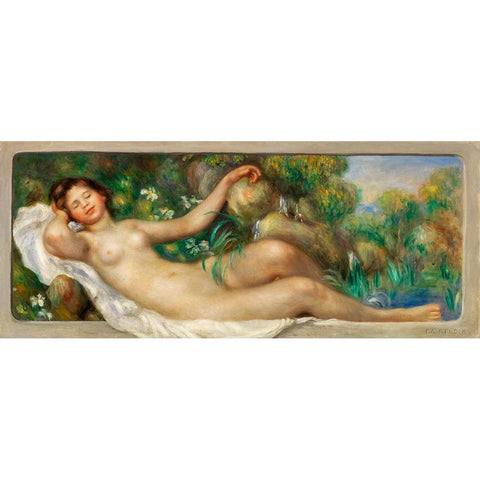 Reclining Nude 1895 Gold Ornate Wood Framed Art Print with Double Matting by Renoir, Pierre-Auguste