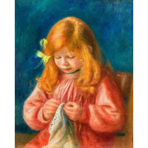 Jean Renoir Sewing 1900 White Modern Wood Framed Art Print by Renoir, Pierre-Auguste