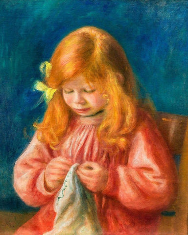 Jean Renoir Sewing 1900 Black Ornate Wood Framed Art Print with Double Matting by Renoir, Pierre-Auguste