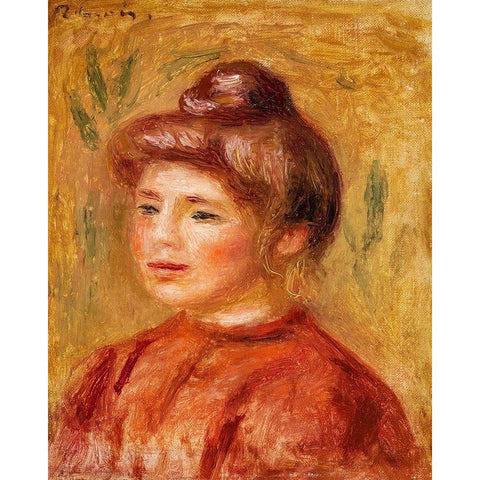 Bust of Woman in Red 1908 Black Modern Wood Framed Art Print by Renoir, Pierre-Auguste