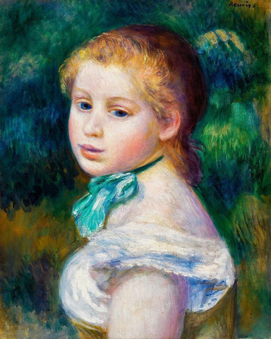 Head of Young Girl 1885 Black Ornate Wood Framed Art Print with Double Matting by Renoir, Pierre-Auguste