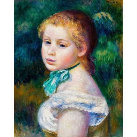 Head of Young Girl 1885 Black Modern Wood Framed Art Print by Renoir, Pierre-Auguste