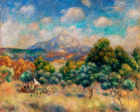 Mount of Sainte Victoire 1889 White Modern Wood Framed Art Print with Double Matting by Renoir, Pierre-Auguste