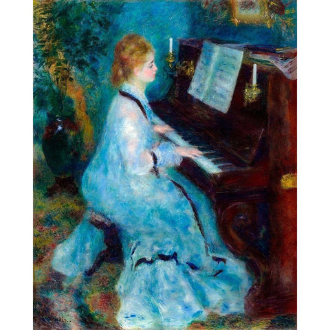 Woman at the Piano 1876 Gold Ornate Wood Framed Art Print with Double Matting by Renoir, Pierre-Auguste