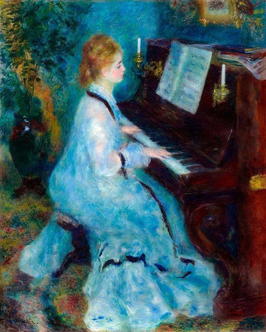 Woman at the Piano 1876 Black Ornate Wood Framed Art Print with Double Matting by Renoir, Pierre-Auguste