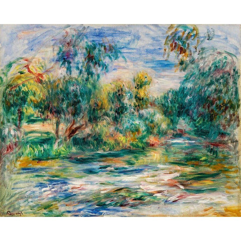 Landscape 1917 Black Modern Wood Framed Art Print with Double Matting by Renoir, Pierre-Auguste