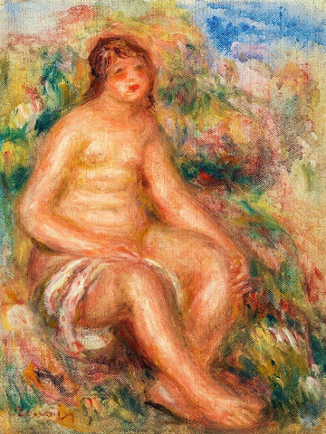 Bather 1918 White Modern Wood Framed Art Print with Double Matting by Renoir, Pierre-Auguste