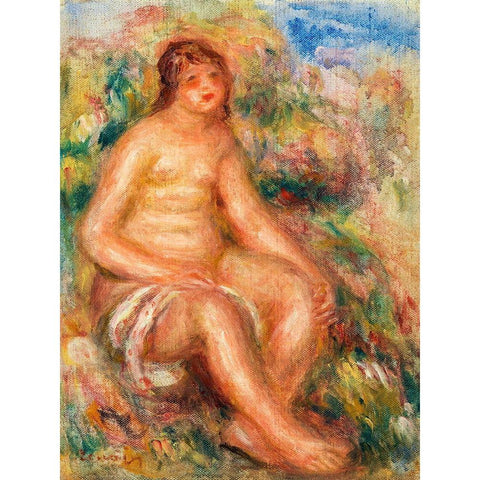 Bather 1918 Gold Ornate Wood Framed Art Print with Double Matting by Renoir, Pierre-Auguste