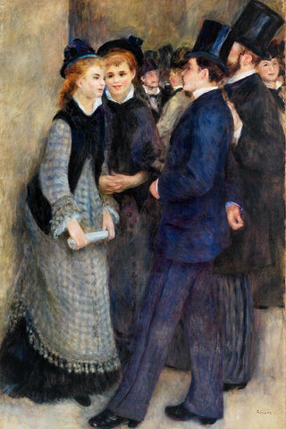 Leaving the Conservatory White Modern Wood Framed Art Print with Double Matting by Renoir, Pierre-Auguste