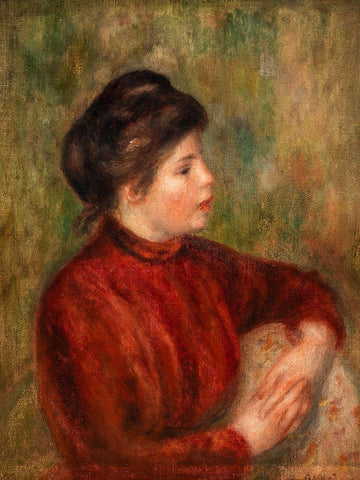 Woman Leaning on a Chair Black Ornate Wood Framed Art Print with Double Matting by Renoir, Pierre-Auguste