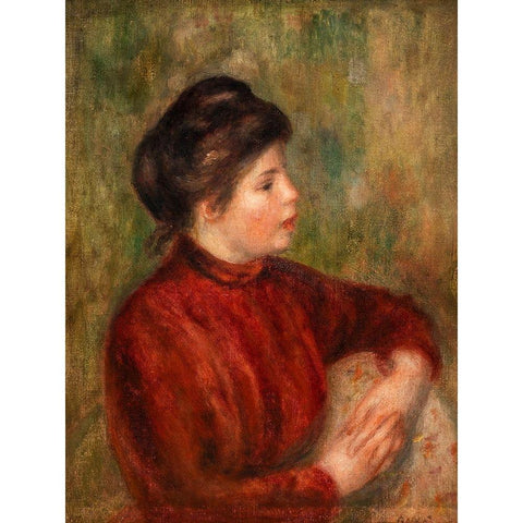 Woman Leaning on a Chair Black Modern Wood Framed Art Print with Double Matting by Renoir, Pierre-Auguste
