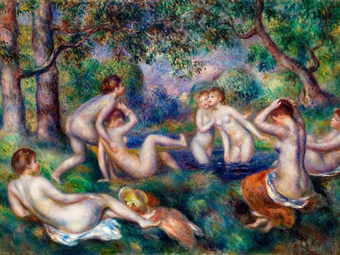 Bathers in the Forest 1897 White Modern Wood Framed Art Print with Double Matting by Renoir, Pierre-Auguste