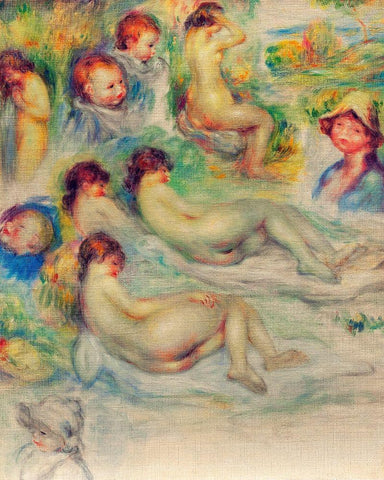 Studies of Pierre Renoir, His Mother, Aline Charigot, Nudes and Landscape Black Ornate Wood Framed Art Print with Double Matting by Renoir, Pierre-Auguste