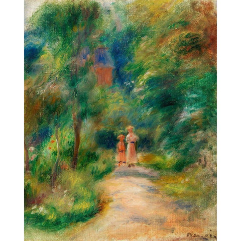 Two Figures on a Path 1906 White Modern Wood Framed Art Print by Renoir, Pierre-Auguste